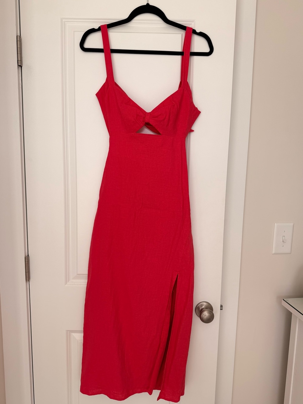 NWT Forever 21 Linen-Blend Cutout Bow Midi Dress - Hot Pink